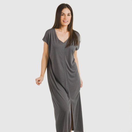 Vestito lungo manica ampia viscosa tinta unita