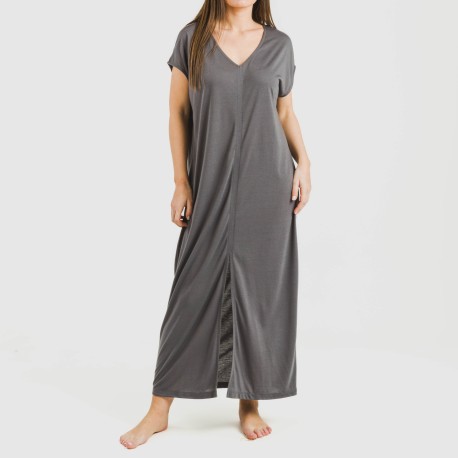 Vestito lungo manica ampia viscosa tinta unita