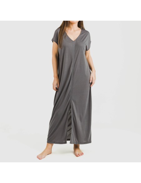 Vestito lungo manica ampia viscosa tinta unita Vestito lungo manica ampia viscosa tinta unita