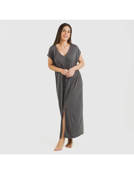 Vestito lungo manica ampia viscosa tinta unita Vestito lungo manica ampia viscosa tinta unita