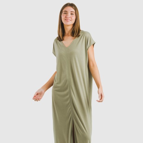 Vestito lungo manica ampia viscosa tinta unita