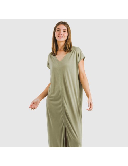 Vestito lungo manica ampia viscosa tinta unita Vestito lungo manica ampia viscosa tinta unita