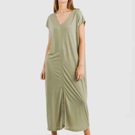 Vestito lungo manica ampia viscosa tinta unita