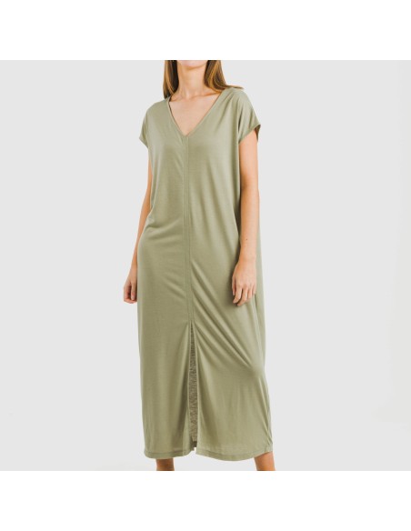 Vestito lungo manica ampia viscosa tinta unita Vestito lungo manica ampia viscosa tinta unita