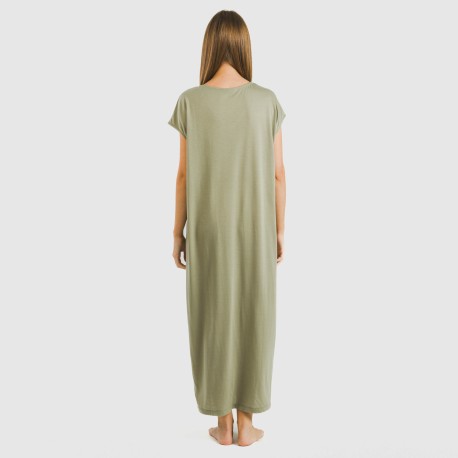 Vestito lungo manica ampia viscosa tinta unita