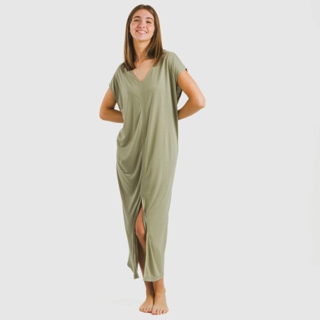 Vestito lungo manica ampia viscosa tinta unita