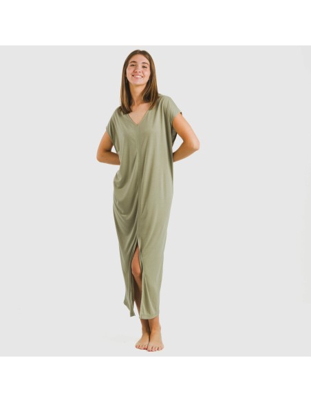 Vestito lungo manica ampia viscosa tinta unita Vestito lungo manica ampia viscosa tinta unita