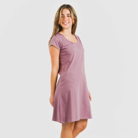 Vestito manica corta con bottoni in cotone tinta unita