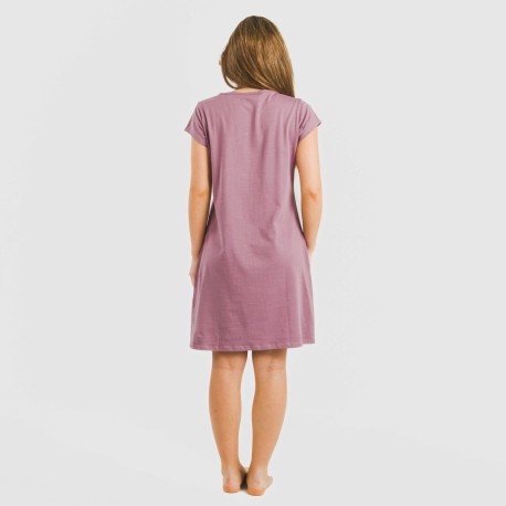 Vestito manica corta con bottoni in cotone tinta unita
