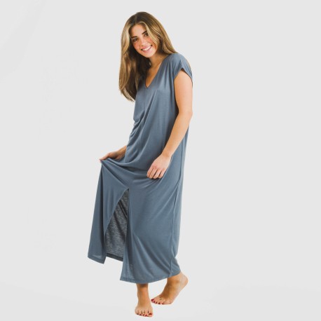 Vestito lungo manica ampia viscosa tinta unita