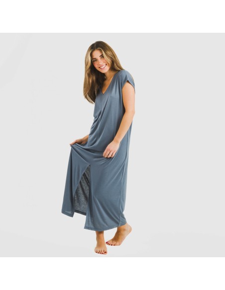 Vestito lungo manica ampia viscosa tinta unita Vestito lungo manica ampia viscosa tinta unita