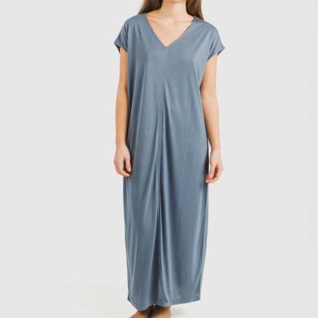 Vestito lungo manica ampia viscosa tinta unita