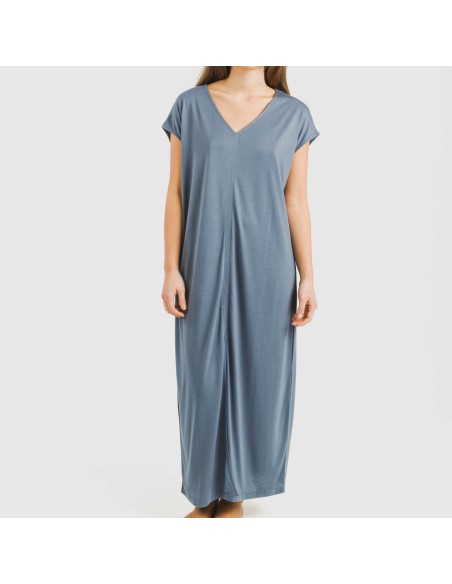 Vestito lungo manica ampia viscosa tinta unita Vestito lungo manica ampia viscosa tinta unita