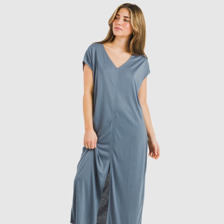 Vestito lungo manica ampia viscosa tinta unita