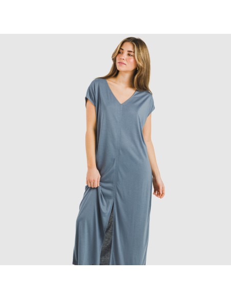 Vestito lungo manica ampia viscosa tinta unita Vestito lungo manica ampia viscosa tinta unita