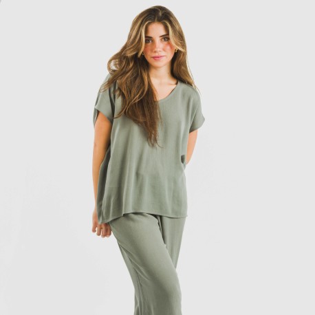 Maglia manica ampia viscosa bambula tinta unita