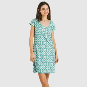 Vestito manica corta con bottoni cotone Eugenia blu acqua