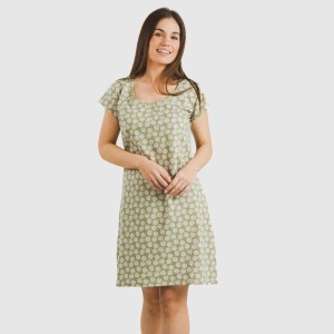 Vestito manica corta con bottoni cotone Medusa verde militare