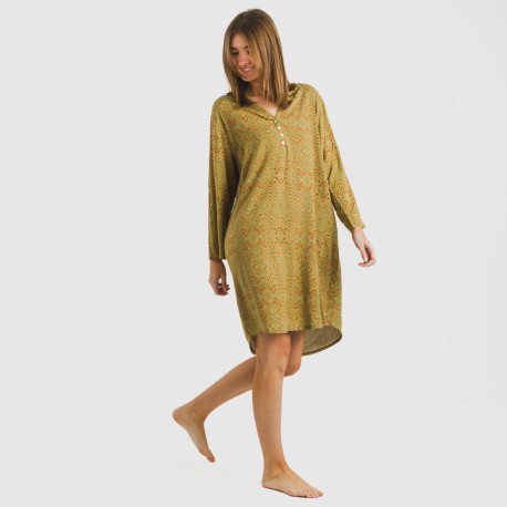 Camicia lunga viscosa Silda verde militare