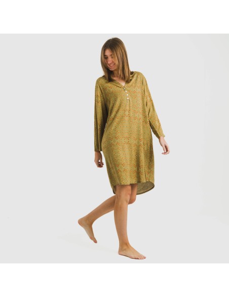 Camicia lunga viscosa Silda verde militare Camicia lunga viscosa Silda verde militare