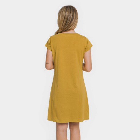 Vestito manica corta con bottoni in cotone tinta unita