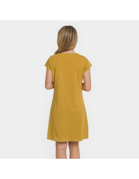 Vestito manica corta con bottoni in cotone tinta unita