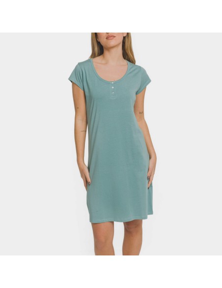 Vestito manica corta con bottoni in cotone tinta unita