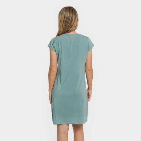 Vestito manica corta con bottoni in cotone tinta unita