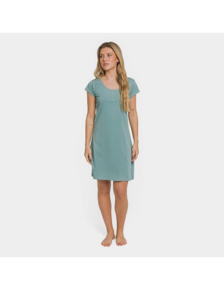 Vestito manica corta con bottoni in cotone tinta unita