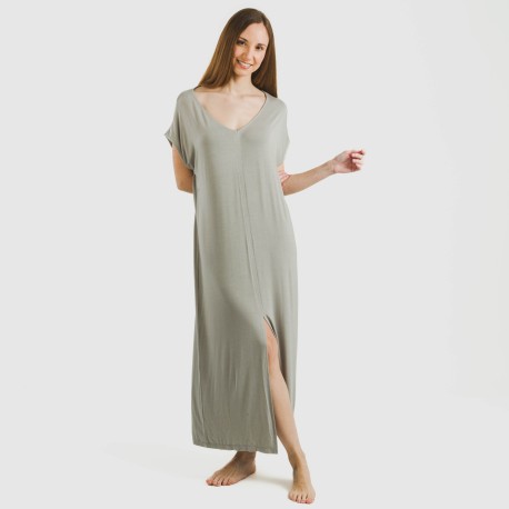 Vestito lungo manica ampia viscosa tinta unita