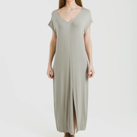 Vestito lungo manica ampia viscosa tinta unita