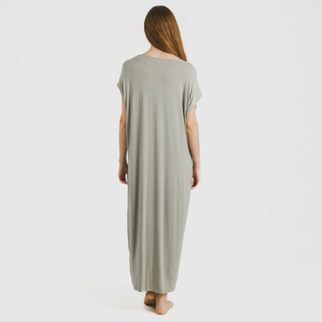 Vestito lungo manica ampia viscosa tinta unita