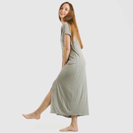 Vestito lungo manica ampia viscosa tinta unita