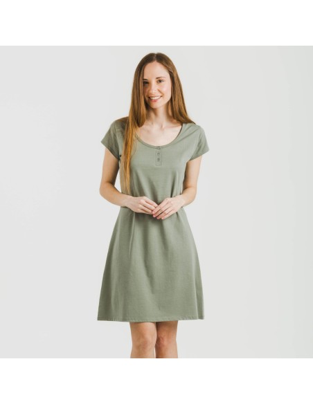 Vestito manica corta con bottoni in cotone tinta unita