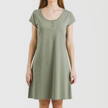 Vestito manica corta con bottoni in cotone tinta unita