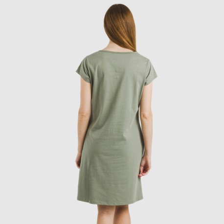 Vestito manica corta con bottoni in cotone tinta unita