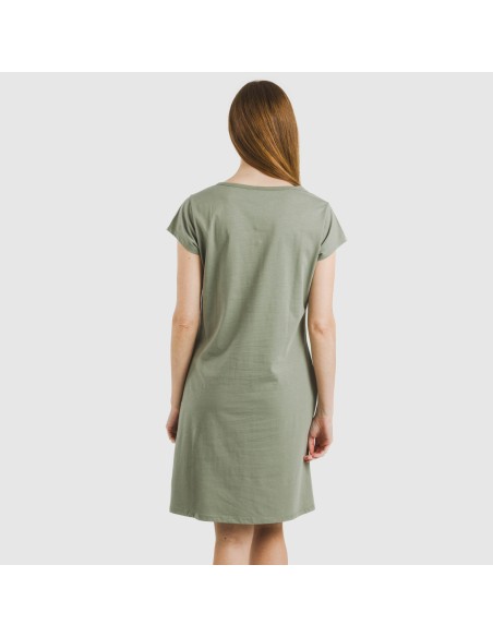 Vestito manica corta con bottoni in cotone tinta unita