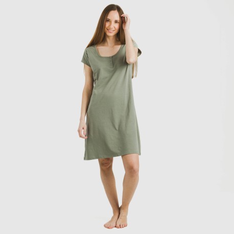 Vestito manica corta con bottoni in cotone tinta unita