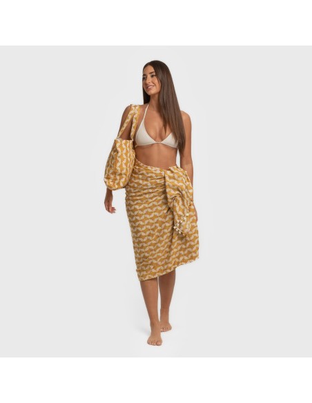 Pack Telo mare pareo + Borsa Calsita ocra