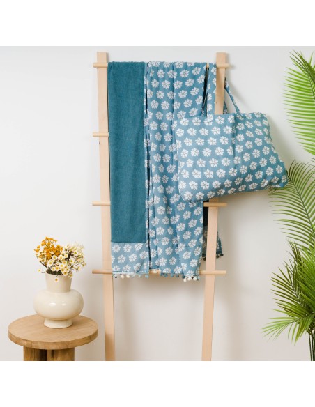 Pack Telo mare pareo + Borsa Albena blu acqua