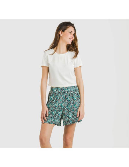 Pantaloni corti viscosa bambula Malura blu acqua Pantaloni corti viscosa bambula Malura blu acqua