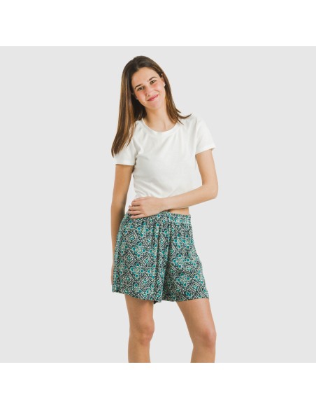 Pantaloni corti viscosa bambula Malura blu acqua Pantaloni corti viscosa bambula Malura blu acqua