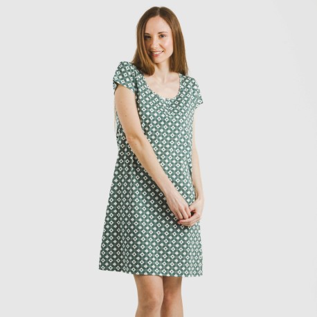 Vestito manica corta con bottoni cotone Narciso indaco