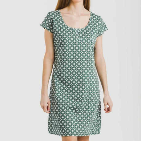 Vestito manica corta con bottoni cotone Narciso indaco