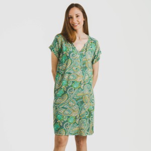 Vestito corto manica ampia viscosa bambula Patme verde