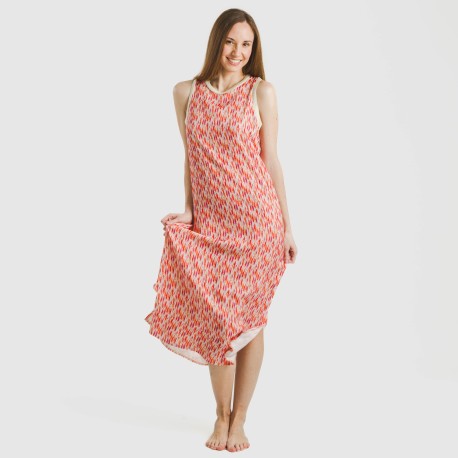 Vestito lungo canotta raso Aries arancione - rosa