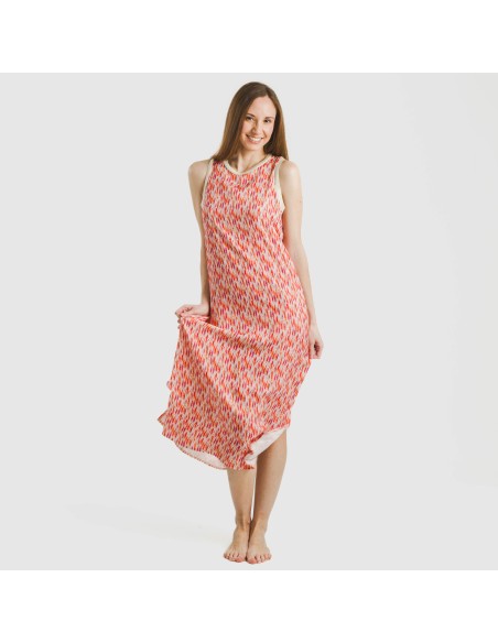 Vestito lungo canotta raso Aries arancione - rosa Vestito lungo canotta raso Aries arancione - rosa