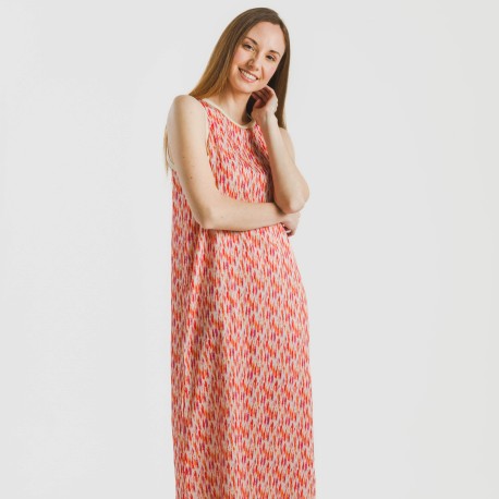 Vestito lungo canotta raso Aries arancione - rosa