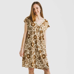 Vestito corto manica ampia crêpe Alexis marrone