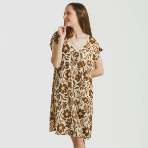 Vestito corto manica ampia crêpe Alexis marrone 2